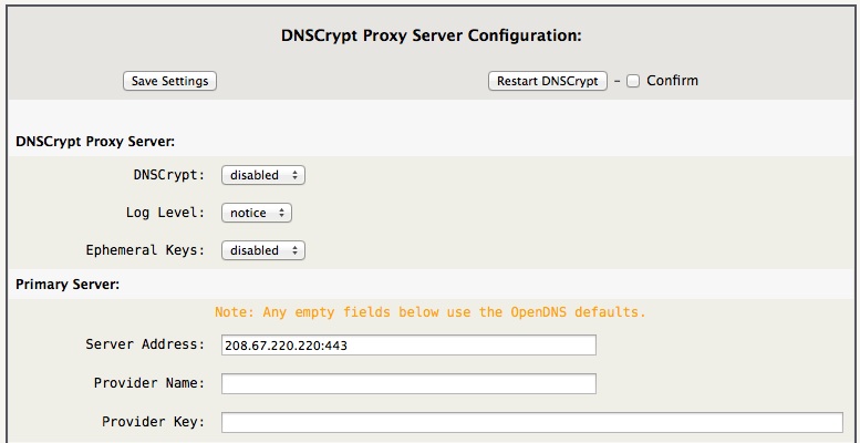DNSCrypt Default Configuration
